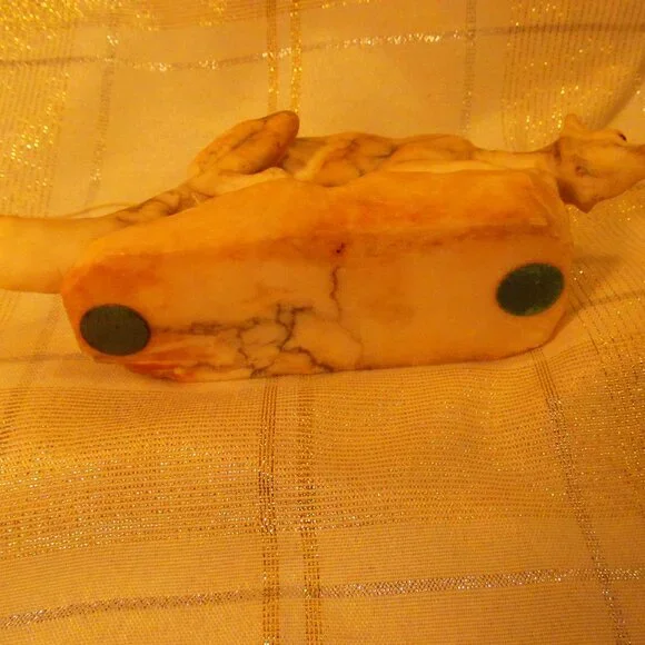 ALABASTER GLASS EYES STATUEFOX DAMAGED SELLING AS IS.